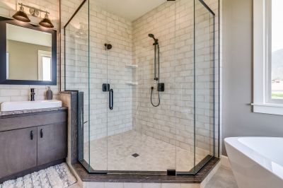 Glass Shower with Black Frame Accents